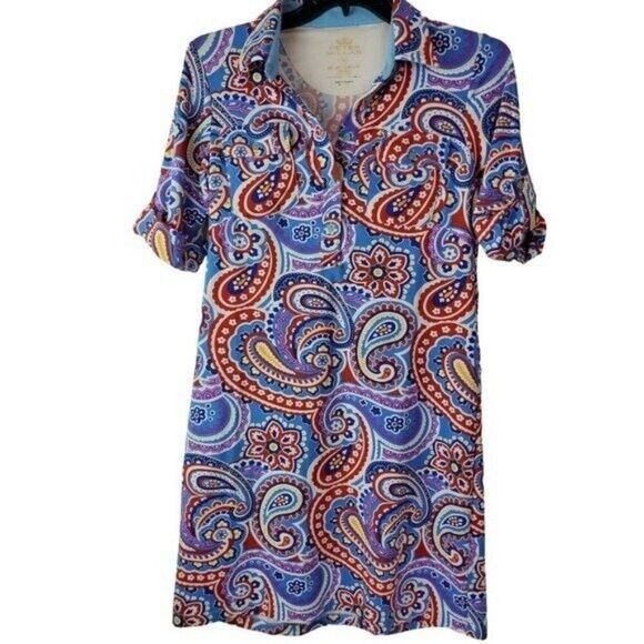 Peter Millar Element Wicking‎ UPF 50 3/4 Sleeve Blue Red Paisley Athletic Medium - Picture 1 of 9